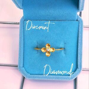 Four Petal Flower Gold Stacker Ring with Natural White Topaz Stone on 18K Gold